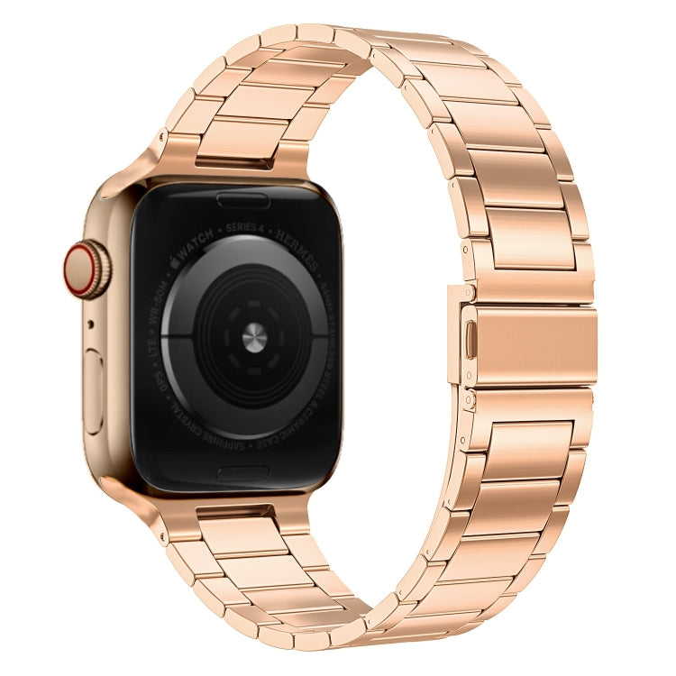 Small Waist Stainless Steel Watch Band For Apple Watch Series 9&8&7 41mm / SE 3&SE 2&6&SE&5&4 40mm / 3&2&1 38mm(Rose Gold) by bashfashion