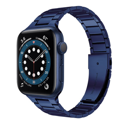 Small Waist Stainless Steel Watch Band For Apple Watch Series 9&8&7 41mm / SE 3&SE 2&6&SE&5&4 40mm / 3&2&1 38mm(Dark Blue) by bashfashion