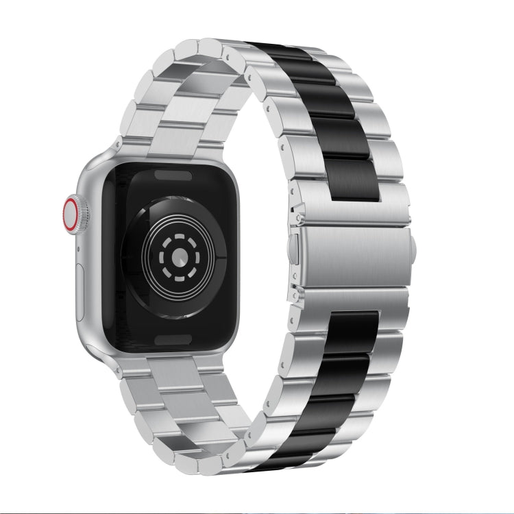 Small Waist Stainless Steel Watch Band For Apple Watch Series 9&8&7 41mm / SE 3&SE 2&6&SE&5&4 40mm / 3&2&1 38mm(Silver Black) by bashfashion