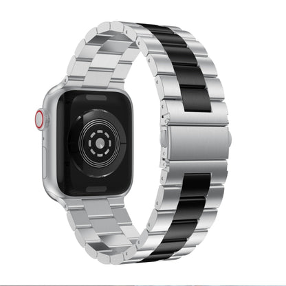 Small Waist Stainless Steel Watch Band For Apple Watch Series 9&8&7 41mm / SE 3&SE 2&6&SE&5&4 40mm / 3&2&1 38mm(Silver Black) by bashfashion