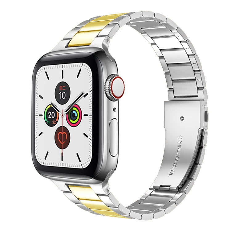 Small Waist Stainless Steel Watch Band For Apple Watch Series 9&8&7 41mm / SE 3&SE 2&6&SE&5&4 40mm / 3&2&1 38mm(Silver Gold) by bashfashion