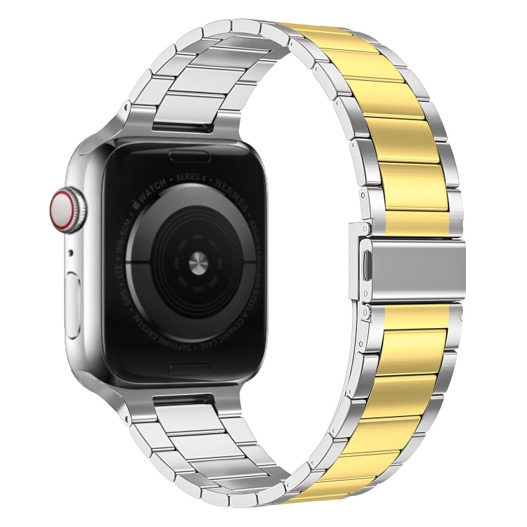 Small Waist Stainless Steel Watch Band For Apple Watch Series 9&8&7 41mm / SE 3&SE 2&6&SE&5&4 40mm / 3&2&1 38mm(Silver Gold) by bashfashion
