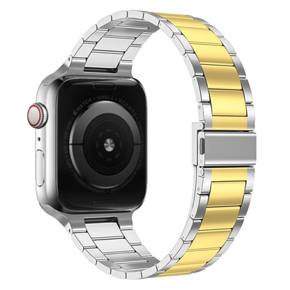 Small Waist Stainless Steel Watch Band For Apple Watch Series 9&8&7 41mm / SE 3&SE 2&6&SE&5&4 40mm / 3&2&1 38mm(Silver Gold) by bashfashion
