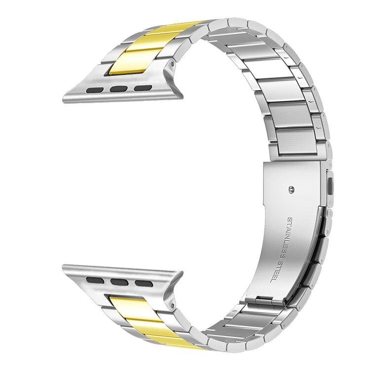 Small Waist Stainless Steel Watch Band For Apple Watch Series 9&8&7 41mm / SE 3&SE 2&6&SE&5&4 40mm / 3&2&1 38mm(Silver Gold) by bashfashion