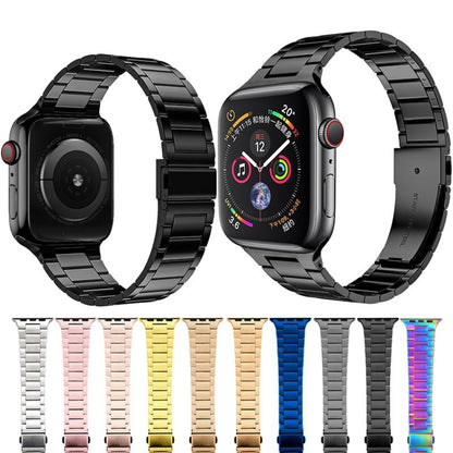 Small Waist Stainless Steel Watch Band For Apple Watch Series 9&8&7 41mm / SE 3&SE 2&6&SE&5&4 40mm / 3&2&1 38mm(Silver Gold) by bashfashion