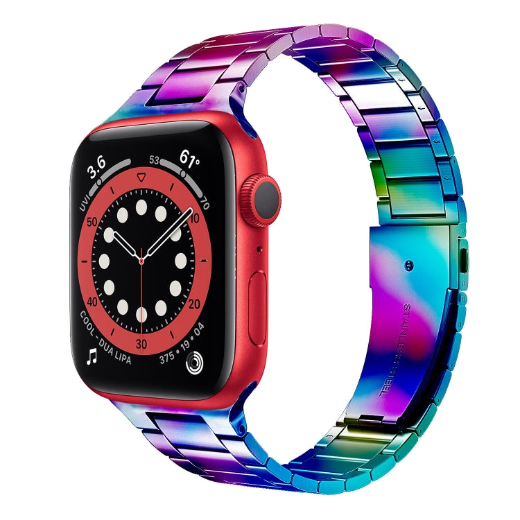 Small Waist Stainless Steel Watch Band For Apple Watch Series 8&7 45mm / SE 2&6&SE&5&4 44mm / 3&2&1 42mm(Colorful) by bashfashion