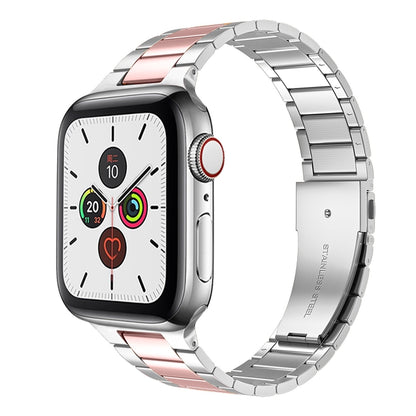Small Waist Stainless Steel Watch Band For Apple Watch Series 8&7 45mm / SE 2&6&SE&5&4 44mm / 3&2&1 42mm(Silver Pink) by bashfashion