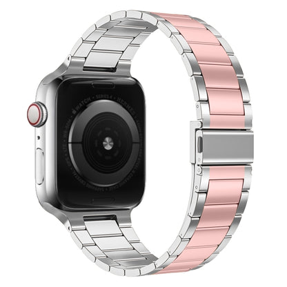 Small Waist Stainless Steel Watch Band For Apple Watch Series 8&7 45mm / SE 2&6&SE&5&4 44mm / 3&2&1 42mm(Silver Pink) by bashfashion