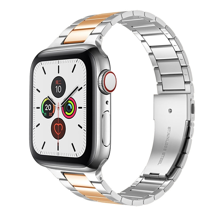 Small Waist Stainless Steel Watch Band For Apple Watch Series 8&7 45mm / SE 2&6&SE&5&4 44mm / 3&2&1 42mm(Silver Rose Gold) by bashfashion