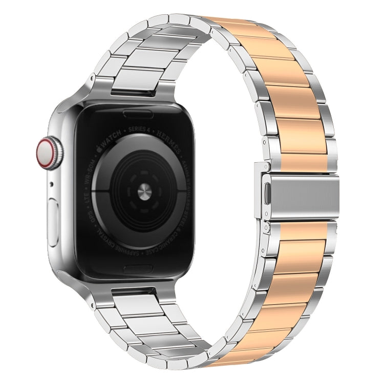 Small Waist Stainless Steel Watch Band For Apple Watch Series 8&7 45mm / SE 2&6&SE&5&4 44mm / 3&2&1 42mm(Silver Rose Gold) by bashfashion