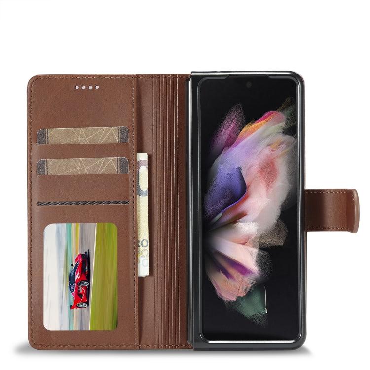 For Samsung Galaxy Z Fold4 5G LC.IMEEKE Calf Texture Leather Phone Case(Brown) by LC.IMEEKE