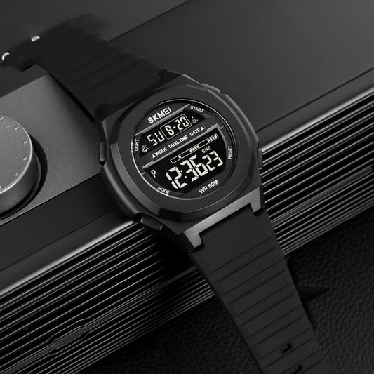 SKMEI 1821 Stainless Steel Buckle Silicone Strap Electronic Watch(Black and Black) by SKMEI