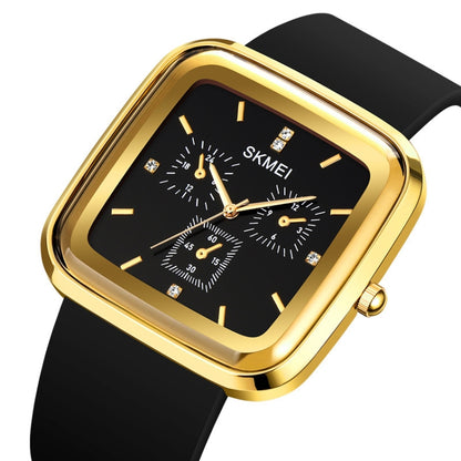 SKMEI 1902 Stainless Steel Buckle Silicone Strap Waterproof Quartz Watch(Gold + Black) by SKMEI