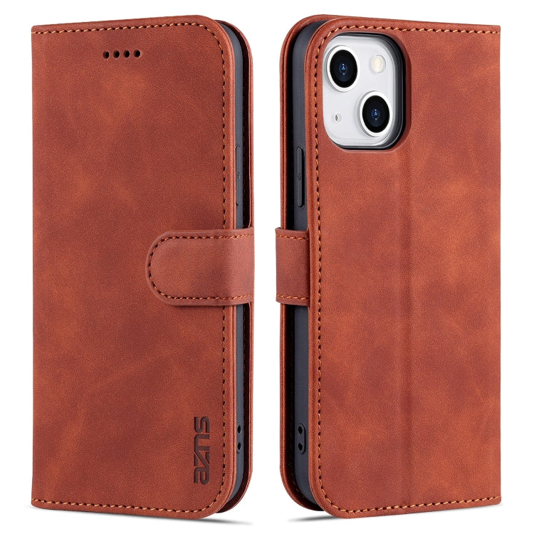 For iPhone 14 AZNS Skin Feel Calf Texture Horizontal Flip Leather Case (Brown) by AZNS