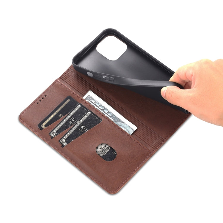 For iPhone 14 AZNS Magnetic Calf Texture Flip Leather Phone Case (Dark Brown) by AZNS