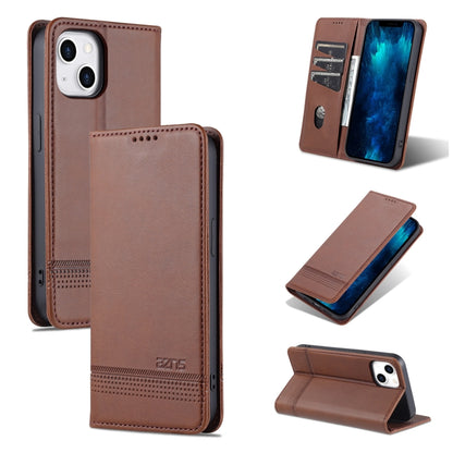 For iPhone 14 Plus AZNS Magnetic Calf Texture Flip Leather Phone Case (Dark Brown) by AZNS