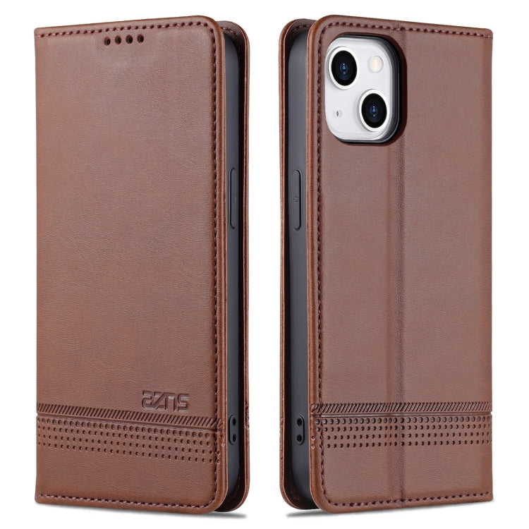 For iPhone 14 Plus AZNS Magnetic Calf Texture Flip Leather Phone Case (Dark Brown) by AZNS