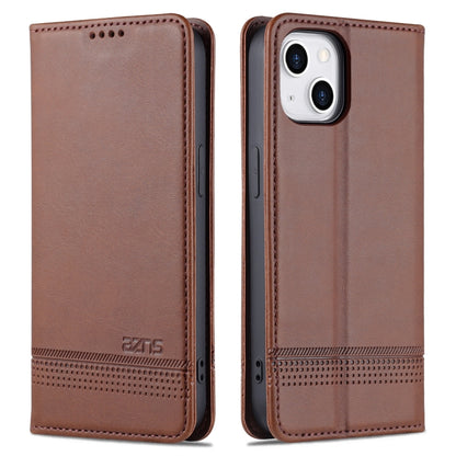 For iPhone 14 Plus AZNS Magnetic Calf Texture Flip Leather Phone Case (Dark Brown) by AZNS