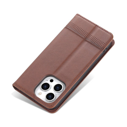 For iPhone 14 Pro AZNS Magnetic Calf Texture Flip Leather Phone Case(Dark Brown) by AZNS