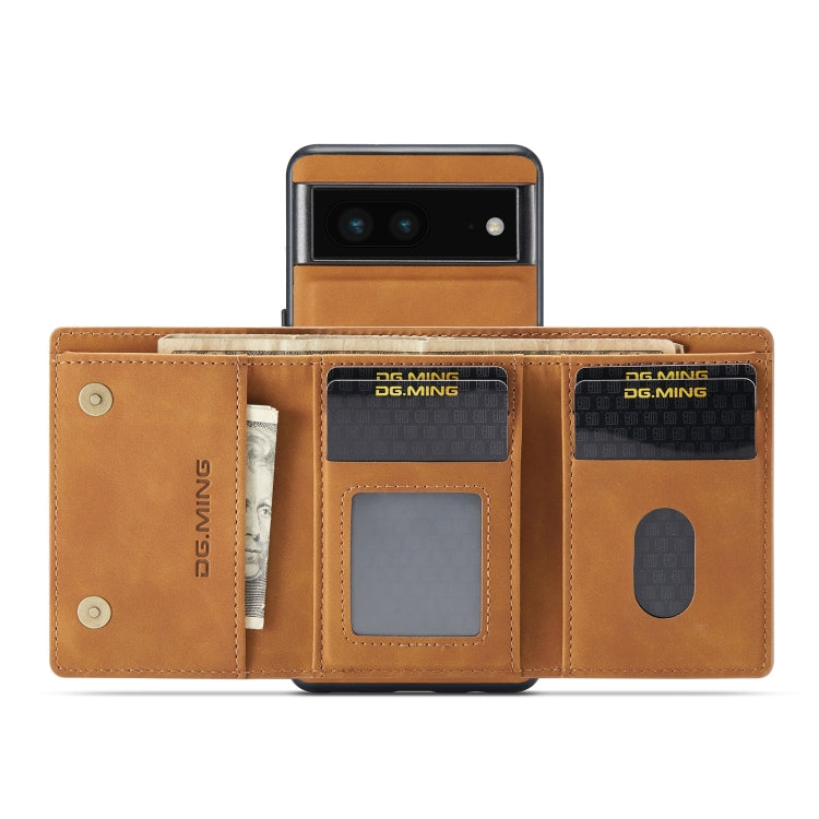 For Google Pixel 6A DG.MING M1 Series 3-Fold Multi Card Wallet + Magnetic Phone Case(Brown) by DG.MING