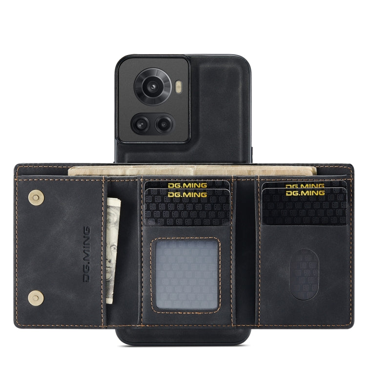 For OnePlus Ace/10R DG.MING M1 Series 3-Fold Multi Card Wallet + Magnetic Phone Case(Black) by DG.MING