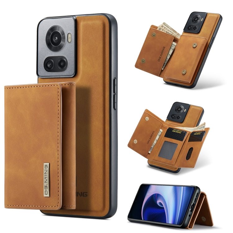 For OnePlus Ace/10R DG.MING M1 Series 3-Fold Multi Card Wallet + Magnetic Phone Case(Brown) by DG.MING