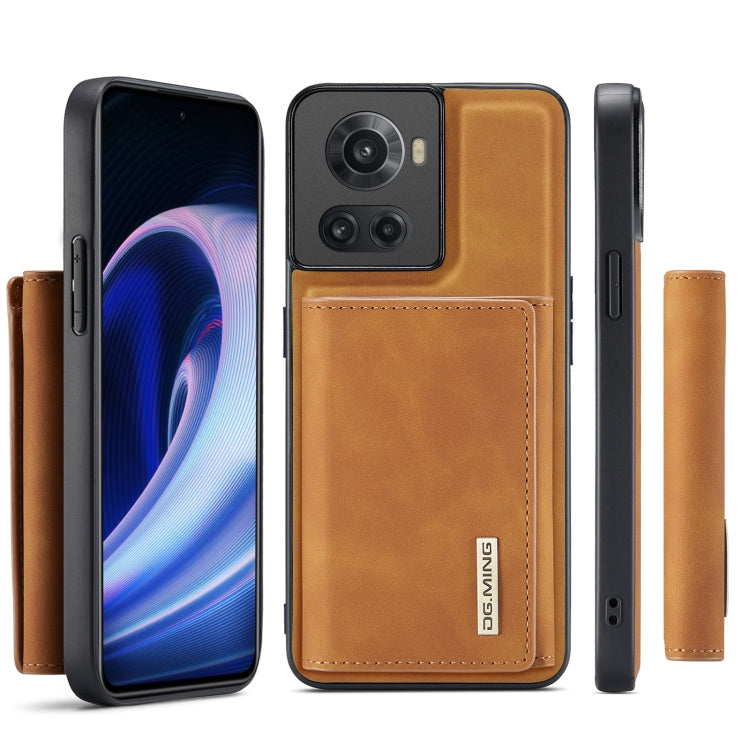 For OnePlus Ace/10R DG.MING M1 Series 3-Fold Multi Card Wallet + Magnetic Phone Case(Brown) by DG.MING