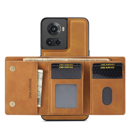 For OnePlus Ace/10R DG.MING M1 Series 3-Fold Multi Card Wallet + Magnetic Phone Case(Brown) by DG.MING