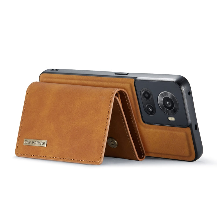 For OnePlus Ace/10R DG.MING M1 Series 3-Fold Multi Card Wallet + Magnetic Phone Case(Brown) by DG.MING
