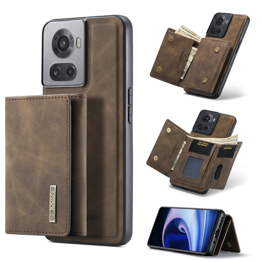 For OnePlus Ace/10R DG.MING M1 Series 3-Fold Multi Card Wallet + Magnetic Phone Case(Coffee) by DG.MING