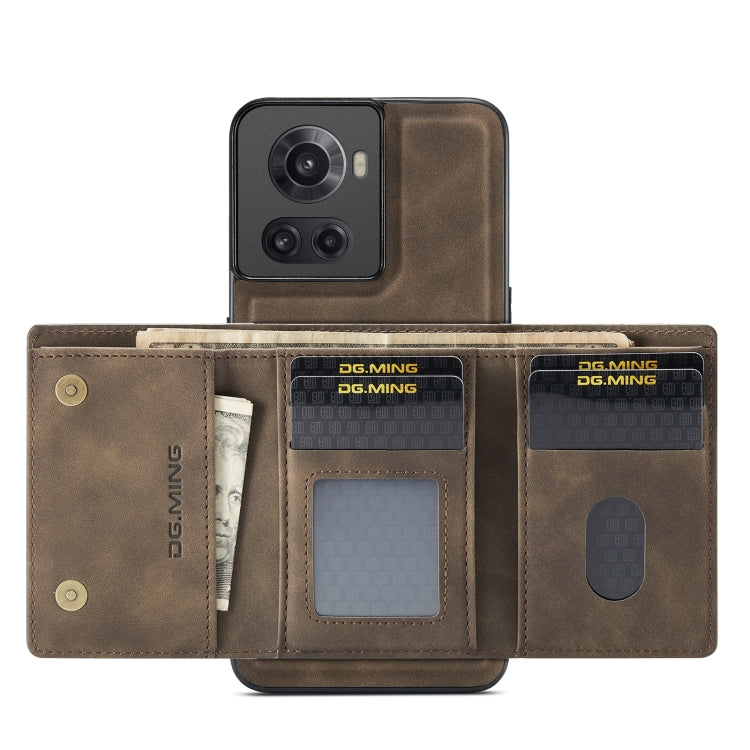 For OnePlus Ace/10R DG.MING M1 Series 3-Fold Multi Card Wallet + Magnetic Phone Case(Coffee) by DG.MING