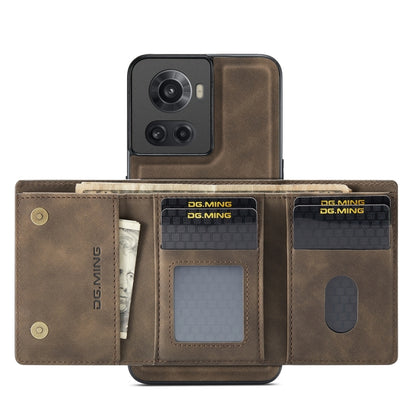 For OnePlus Ace/10R DG.MING M1 Series 3-Fold Multi Card Wallet + Magnetic Phone Case(Coffee) by DG.MING