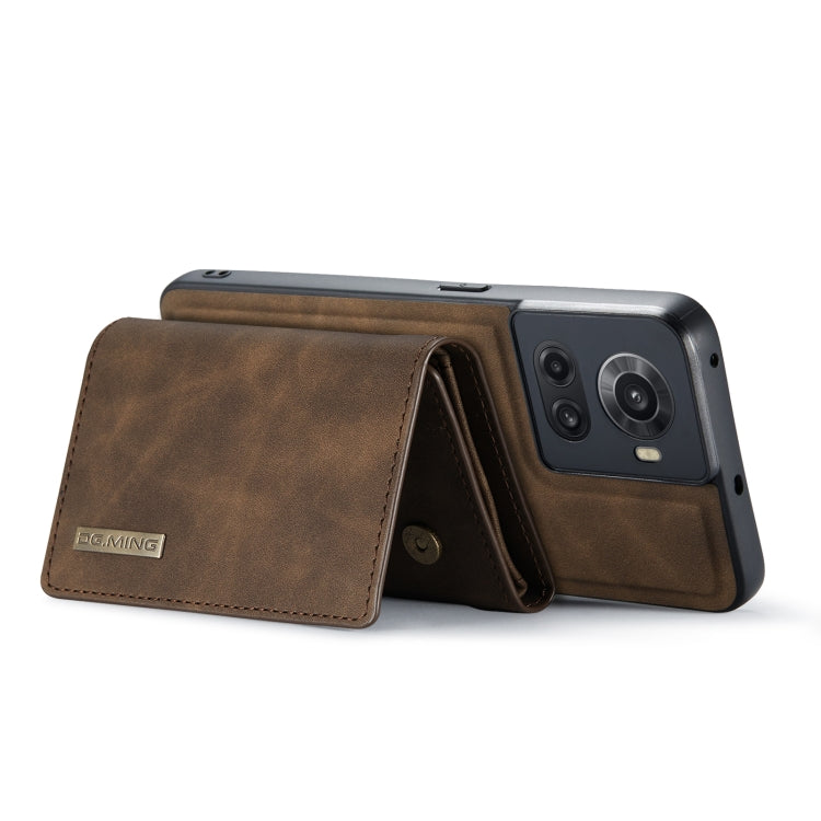 For OnePlus Ace/10R DG.MING M1 Series 3-Fold Multi Card Wallet + Magnetic Phone Case(Coffee) by DG.MING
