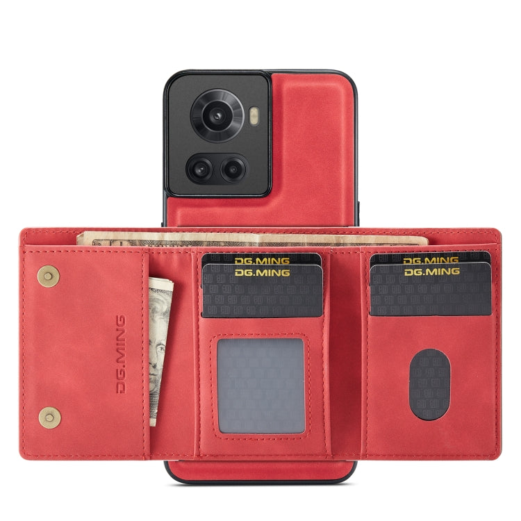 For OnePlus Ace/10R DG.MING M1 Series 3-Fold Multi Card Wallet + Magnetic Phone Case(Red) by DG.MING