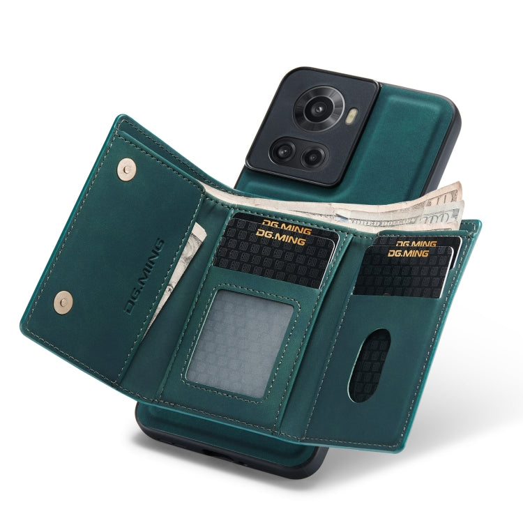 For OnePlus Ace/10R DG.MING M1 Series 3-Fold Multi Card Wallet + Magnetic Phone Case(Green) by DG.MING