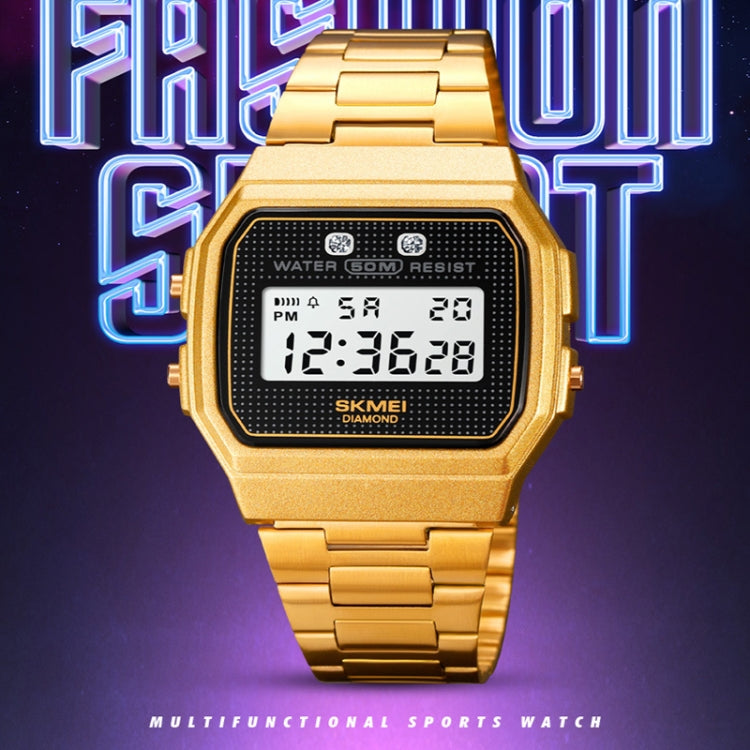 SKMEI 1952 Resin Mirror ABS Case Waterproof Electronic Watch(Black Steel Belt) by SKMEI