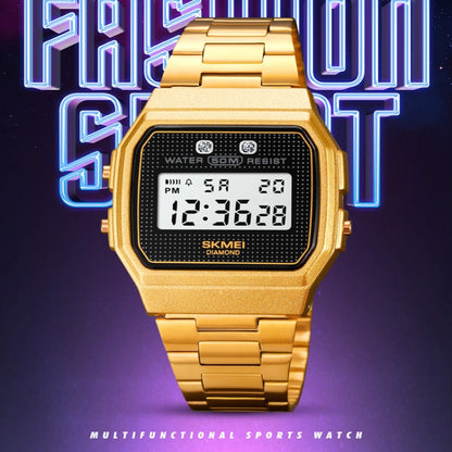 SKMEI 1952 Resin Mirror ABS Case Waterproof Electronic Watch(Black Steel Belt) by SKMEI