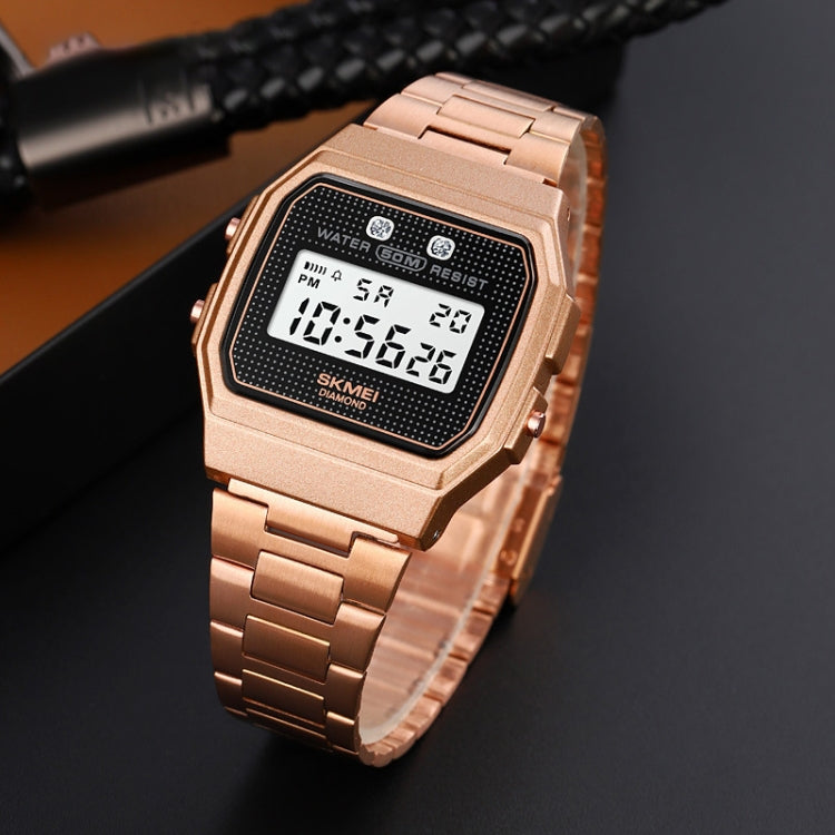 SKMEI 1952 Resin Mirror ABS Case Waterproof Electronic Watch(Rose Gold Steel Belt) by SKMEI