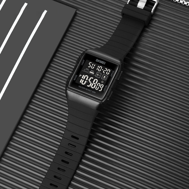 SKMEI 1960 Stainless Steel Buckle Silicone Strap Waterproof Electronic Watch(Blue) by SKMEI