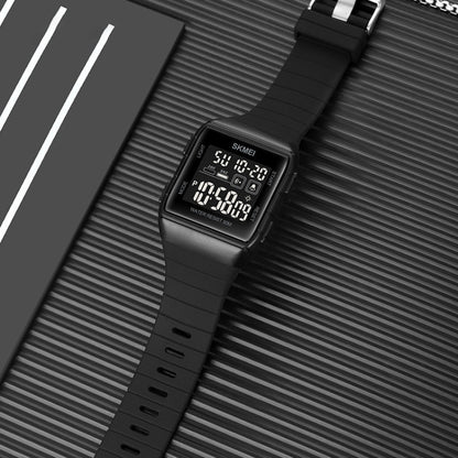 SKMEI 1960 Stainless Steel Buckle Silicone Strap Waterproof Electronic Watch(Black Gold) by SKMEI