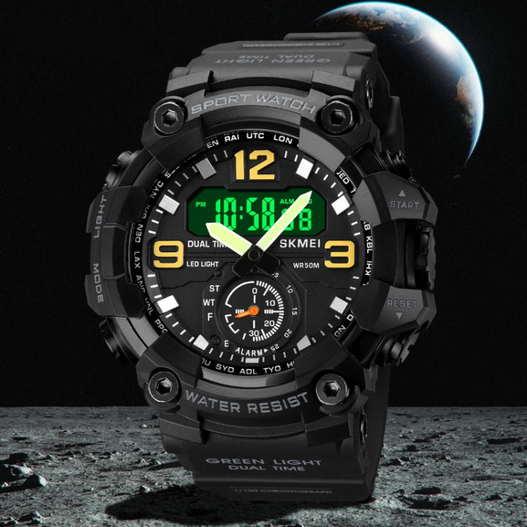 SKMEI 1965 Stainless Steel Buckle PU Strap Waterproof Electronic Watch(Black) by SKMEI