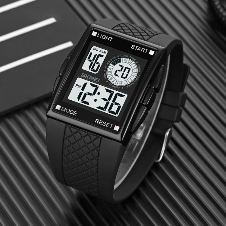 SKMEI 1967 Stainless Steel Buckle PU Strap Waterproof Electronic Watch(Black and White Machine) by SKMEI