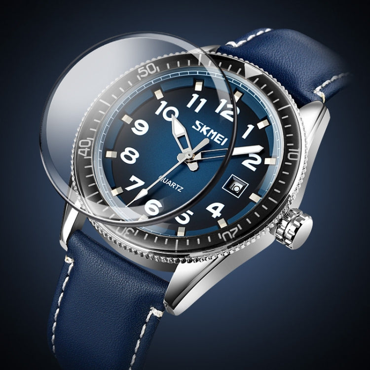 SKMEI 9232 Stainless Steel Buckle Glass Mirror Waterproof Resistant Quartz Watch(Belt - Silver and Black) by SKMEI