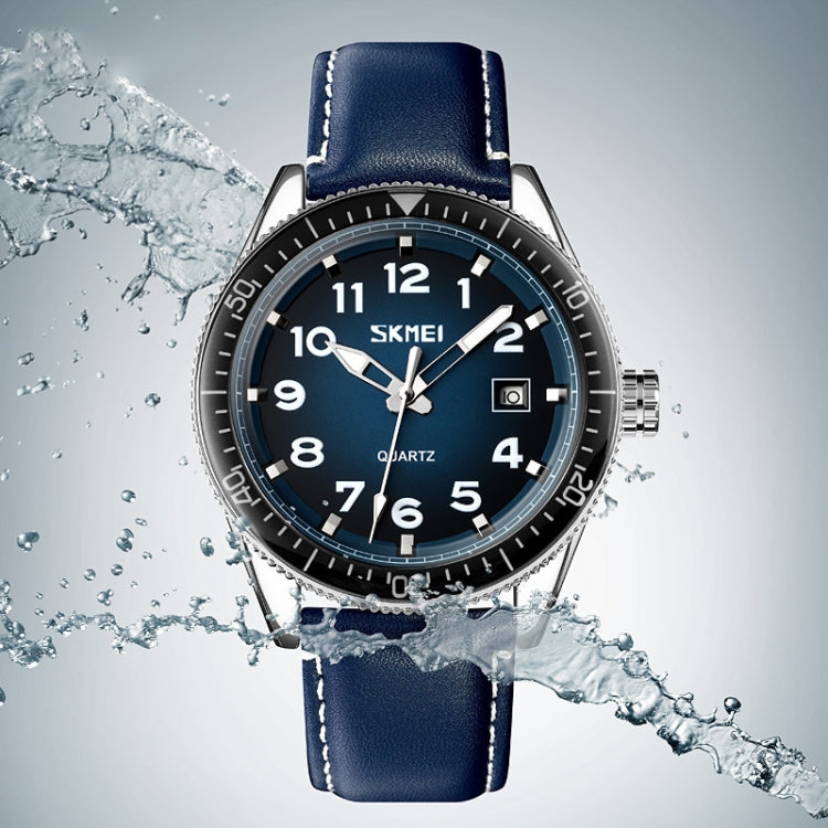 SKMEI 9232 Stainless Steel Buckle Glass Mirror Waterproof Resistant Quartz Watch(Silver Shell Blue Surface) by SKMEI
