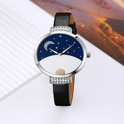 SKMEI 9279 Stainless Steel Buckle Genuine Leather Strap Waterproof Quartz Watch(Blue) by SKMEI