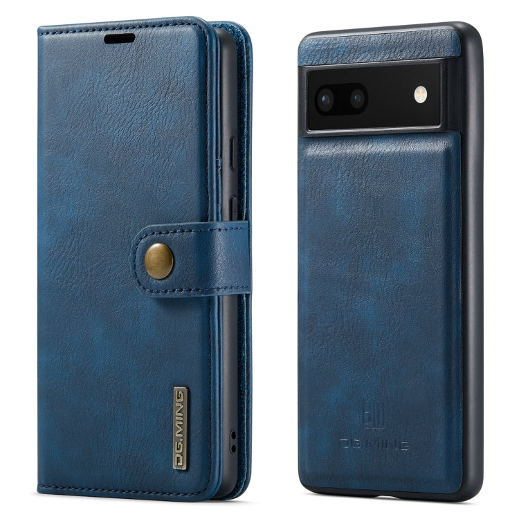 For Google Pixel 6A DG.MING Crazy Horse Texture Detachable Magnetic Leather Phone Case(Blue) by DG.MING