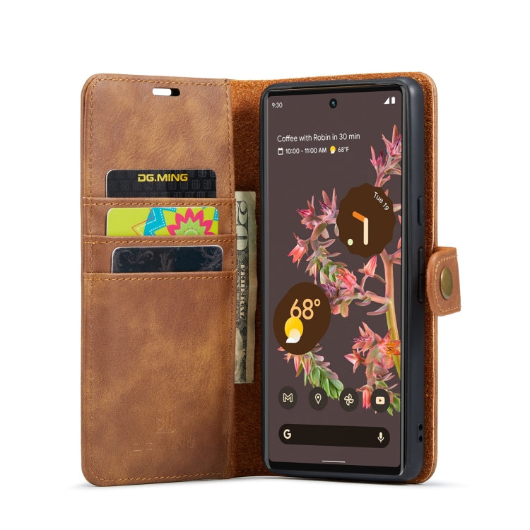 For Google Pixel 7 DG.MING Crazy Horse Texture Detachable Magnetic Leather Phone Case(Brown) by DG.MING