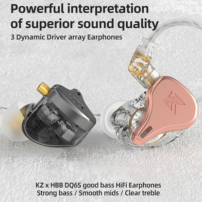 KZ-DQ6S 1.2m Three-Unit Dynamic Subwoofer In-Ear Headphones, Style:Without Microphone(Pink) by KZ