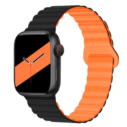 Reverse Buckle Magnetic Silicone Watch Band For Apple Watch Ultra 49mm&Watch Ultra 2 49mm / Series 9&8&7 45mm / SE 3&SE 2&6&SE&5&4 44mm / 3&2&1 42mm(Black Orange) by bashfashion