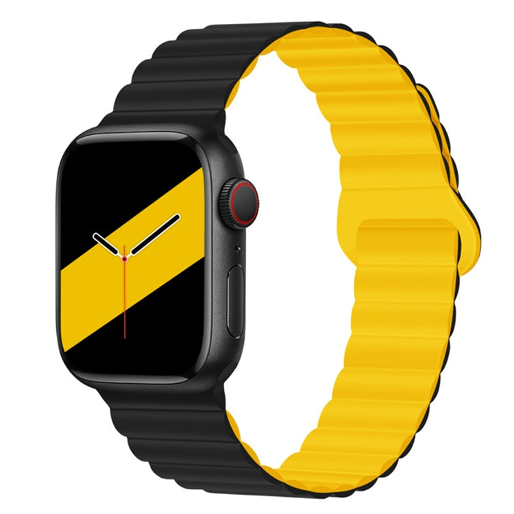 Reverse Buckle Magnetic Silicone Watch Band For Apple Watch Ultra 49mm&Watch Ultra 2 49mm / Series 9&8&7 45mm / SE 3&SE 2&6&SE&5&4 44mm / 3&2&1 42mm(Black Yellow) by bashfashion